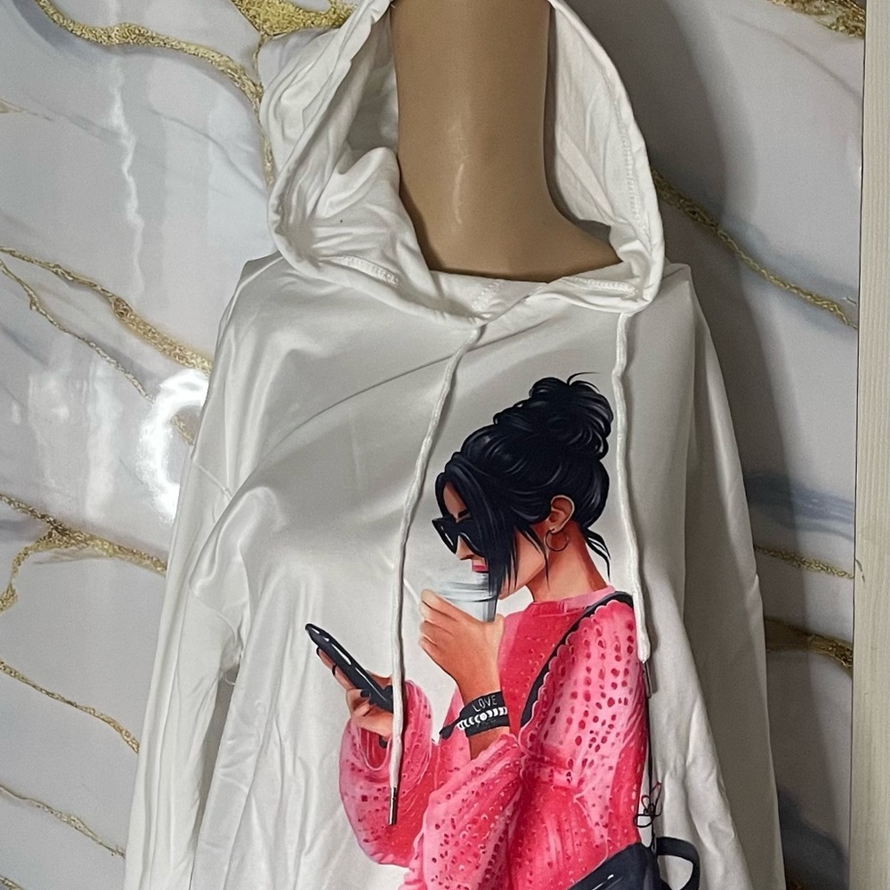 Stylish White Hoodie with Pink Graphic